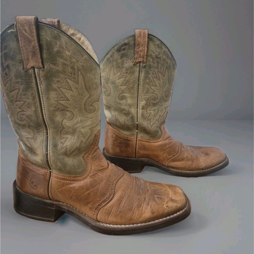 Double-H Boots Gabriel DH3571 Men's Sz 9D  Boots Cowboy Cognac Brown Olive Green